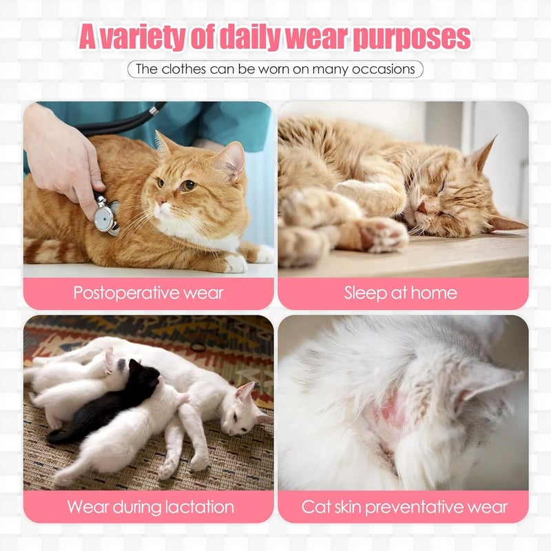 JOHNBOLIN Cat Surgery Recovery Suit - E-Collar Alternative Anti-Licking Spay/Neuter Bodysuit, Soft Pet Surgical Pajamas for Cats, Abdominal Wound Onesie (Pink, Large) - Image 5
